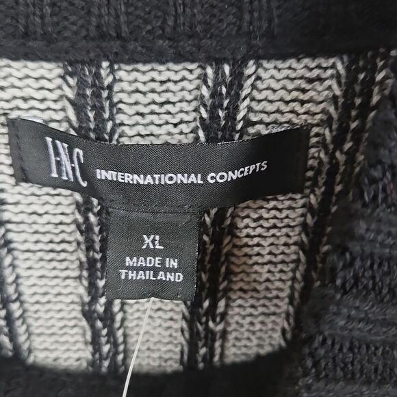 INC Men's Sweater NWT Cable Knit Black & White Ribbed Stripe Pullover Mock Neck - Picture 4 of 11